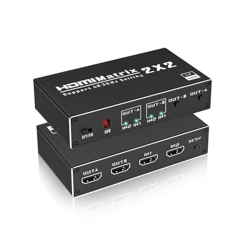 IVIVTOR 4K HDMI Switch 2 in 2 Out - HDMI Matrix 2x2 4K@60Hz mit IR-Fernbedienung unterstützt Dolby Digital Ultra 4K@60Hz 3D YUV 4:2:0 HDCP 1.4 Plug & Play für PS5 PC TV Beamer（Keine PC-Erweiterung）