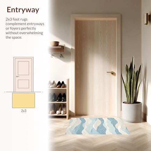 Tapete lavable azul estilo costero 5'x7' antiderrapante miniatura 3