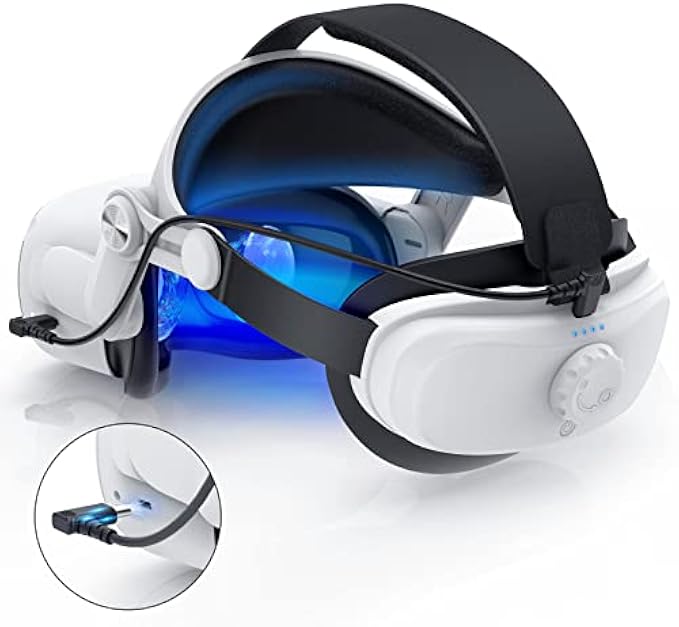 Battery Head Strap Compatible with Quest 2 - YOGES 5000mAh Rechargable Adjustable Headstrap to Extend Playtime and Comfort for VR Headset, Super Soft Foam and Skin-Friendly PU Quest 2 Accessories