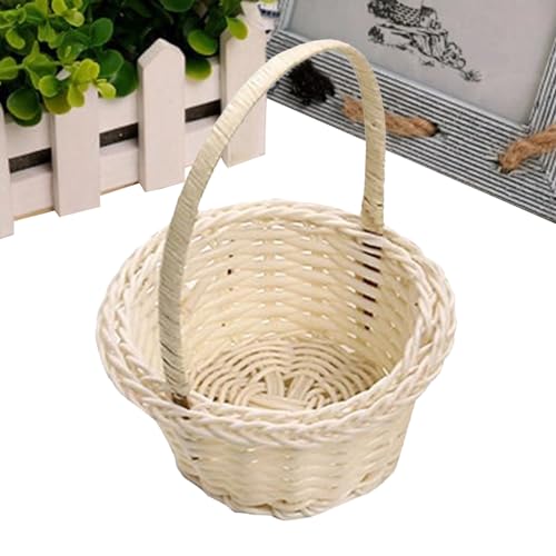 Cesta De Boda De Paja, Cestas De Flores De Boda - Pequeña Caperucita De Ratán Mini Cesta De Compras Trenzada
