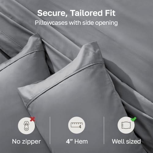 Image of California Design Den King Size Pillow Cases Set of 2-400 Thread Count, 100% Cotton Sateen, Soft and Breathable King Pillow Case Pair - Slate Gray