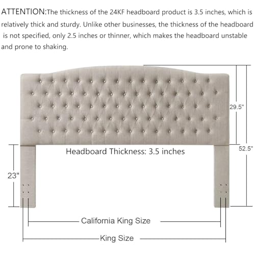 24KF Upholstered Tufted Button Linen Fabric Headboard,Comfortable Fashional Headboard King/CA King Size,Linen