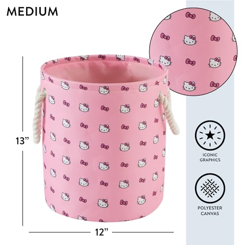 Image of Sanrio Hello Kitty 3 Piece Fabric Storage Basket Set, Pink Nestable Toy Storage Bins with Rope Handles - Kids Bedroom & Nursery Organizer