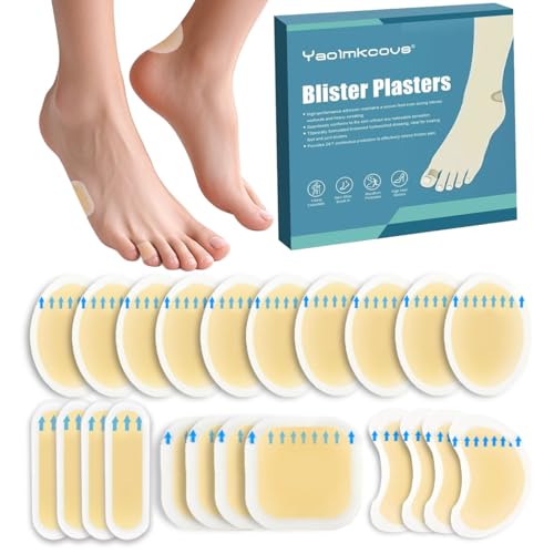 22Pcs Blister Plasters for Feet Waterproof Hydrocolloid Plasters Invisible Blister Cushions for Heel, Toe, Guard Skin for Feet Heel Prevent Friction