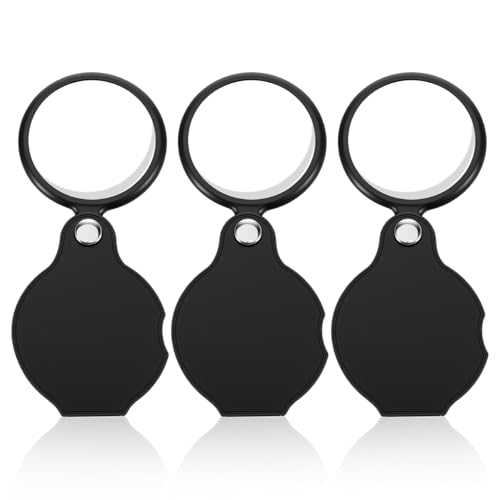 3PCS 10X Small Magnifying Glass for Reading, Mini Folding Pocket Magnifier 2in Anti-Glare Lens Magnifying Glasses with Rotating Protective Sheath for Close Work Seniors Reading Kids Nature Exploration