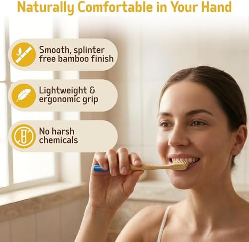 Superbee Biodegradable Bamboo toothbrushes – 5 Pack – Soft bristles for Adults & Kids’ Teeth with Colorful Handles - Eco-Friendly Natural Bamboo toothbrushes – Zero Waste Travel Toothbrush Kit
