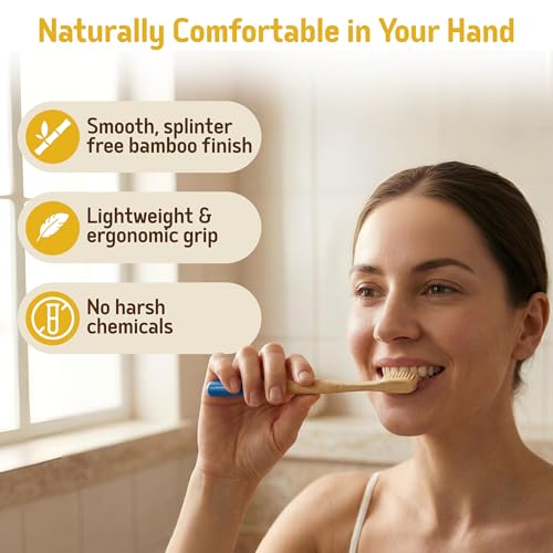 Superbee Biodegradable Bamboo toothbrushes – 5 Pack – Soft bristles for Adults & Kids’ Teeth with Colorful Handles - Eco-Friendly Natural Bamboo toothbrushes – Zero Waste Travel Toothbrush Kit