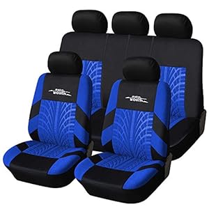 AUTOYOUTH Car Seat Covers Universal Fit Full Set Car Seat Protectors Tire Tracks Car Seat Accessories – 9PCS, Blue