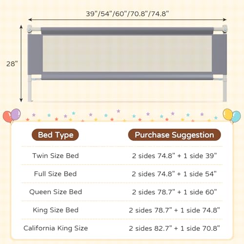 Image of yulongtengfei 3-Piece Califormia King Size Bed Rail for Toddlers - Adjustable Baby Bed Rail Guard, Kids Safety for Califormia King Size Bed (82.7 inchx82.7 inchx70.8 inch-Purple)