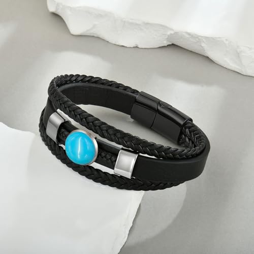 Tiger Eye Black Leather Bracelet for Men Vintage Double Natural Tiger Eye with Stainless Steel Three-Layer Leather Rope Braided Cuff Bracelet3