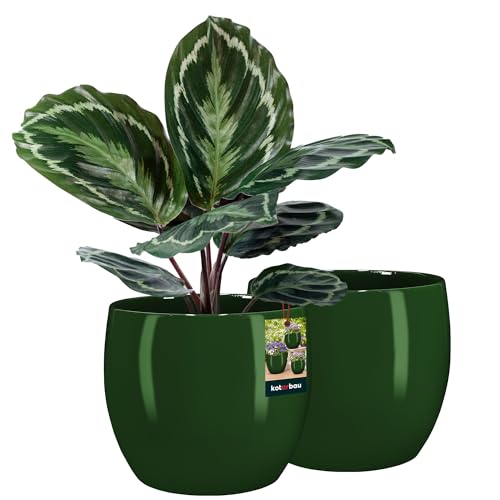 KOTARBAU® Juego de 2 macetas de cerámica redondas de 26 cm de altura, 26 cm de altura, color verde, de cerámica, para plantas de interior, modernas, pequeñas, de cerámica