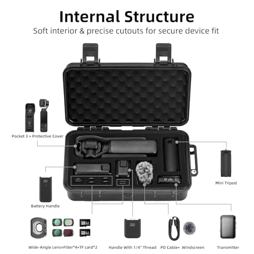 BRDRC Pocket 3 Case, Waterproof Hard Case Portable Travel Carrying Storage Bag for DJI Osmo Pocket 3 Creator Combo Accessories (Can store wide-angle filters, SD cards, etc.)