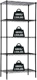 Actask 5-Tier Storage Shelf Heavy Duty Shelving Unit, Height Adjustable Metal Rack, For Laundry Bathroom Kitchen Garage Pantry Organization 750 LBS Capacity NSF Certified 152x60x35cm Black