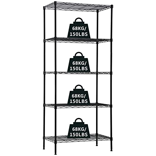 Actask 5 baldas Estantería, Estantería para Cargas Pesadas, Estante de Metal Ajustable en Altura, para Lavandería Cocina Garaje Despensa Capacidad de 750 Libras, Certificado NSF-152x60x35cm Negro Cover