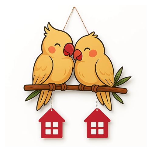 Image of GiftOday Cute Pair Of Parrot Wooden Wall Hanging for Home Kitchen Decor | Decorative Items for Livingroom | Modern Artworks Items | Peace Door Accent Decorative Hangings Size-18 x 30 CM