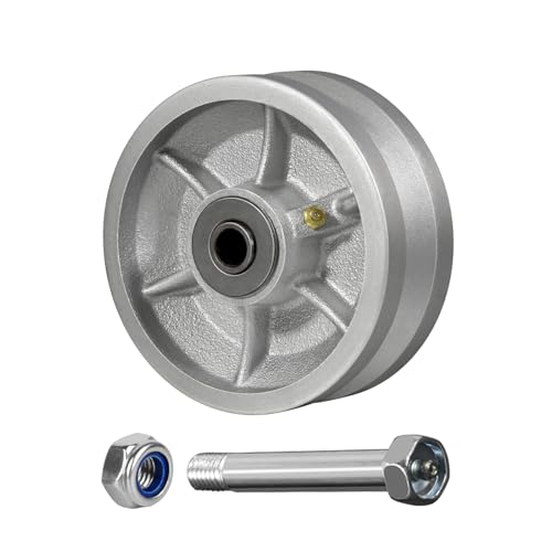 Image of 5 Inch V-Groove Steel Wheel, 7 /8 inch Wide 90 Groove, Fits 1 inch Angle Iron Track, Heavy Duty Industrial Track Wheel with Relief Groove, High Load Capacity(1 Pack)