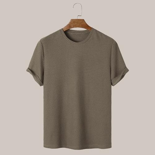 Image of London Hills Men's Waffle Textured T-Shirt | Solid Regular Fit Round Neck Half Sleeve Casual Wear Tee | Soft, Breathable & Lightweight Fabric