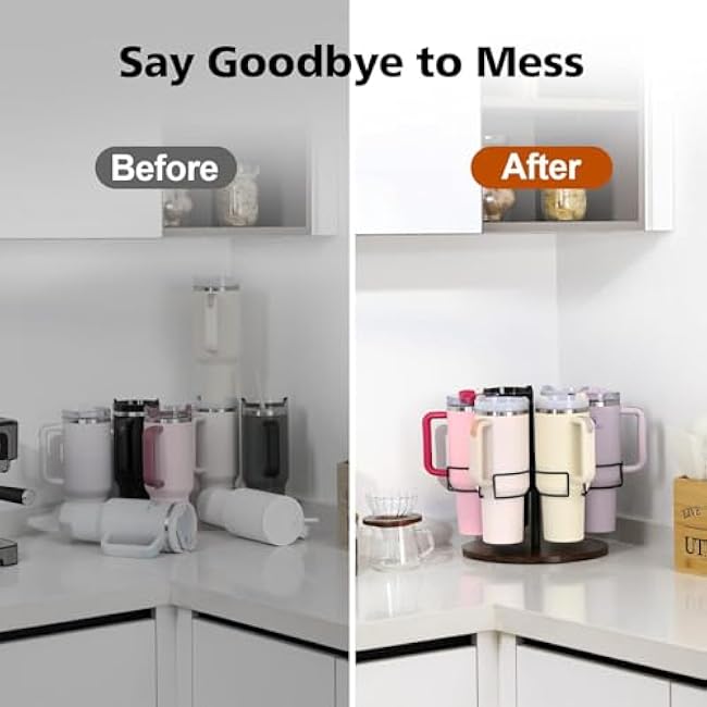 6 Slots Water Bottle Organizer for Stanley 40 oz Tumbler - Rotatable With Handle, Kitchen Storage for Stanley Cup and Simple Modern 40oz Cup Accessories