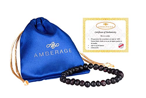 AMBERAGE Natural Baltic Amber Bracelet for Adults (Women/Men) - Hand made From Raw-Unpolished/Certified Baltic Amber Beads(6 Colors) (8, Raw-Unpolished Dark Cherry)2