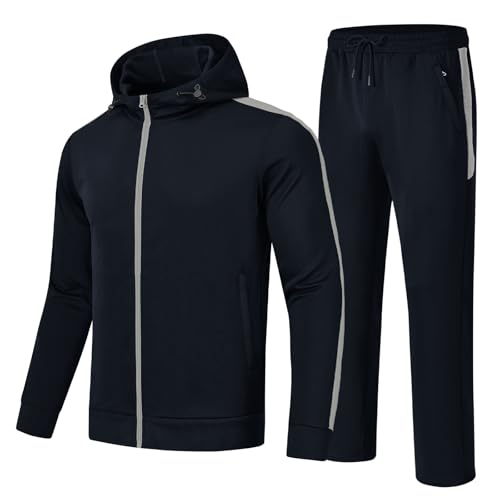 YSENTO Track Sweat Suits Mens Sets 2 Pieces Outfits Jogging Hoodie Tracksuits Warm Up Sweatsuits 4 Zipper Pockets Navy M
