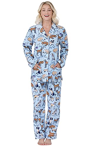 PajamaGram Flannel Pajamas Women Soft - Women's Flannel Pajamas, Blue, M, 8-10