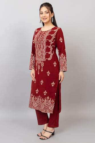 Image of HIFZAA Woollen Winter wear Kurti Palazo Set for Womens Warm Kurta Suit for Ladies Pure Wool M to 4XL