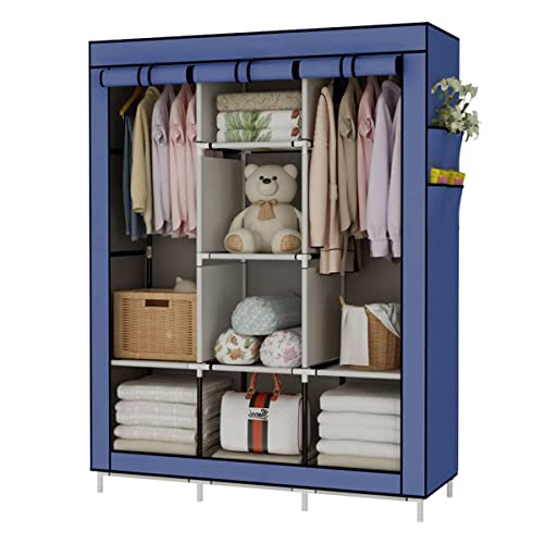 Guarda Roupa Dobrável Guarda Roupa Casal 3 Portas Suportar o Peso:50KG 130·45·170 CM Azul