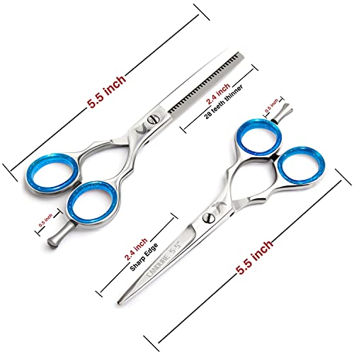 Candure Friseurschere & Effilierschere Set Professionelle Haarschneideschere Rostfreier Stahl Haare Schere Schneiden ausdünnen Modellierschere frisör Scheren für Männer, Frauen und Kinder 5.5'