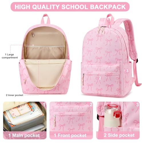 Image of LOIDOU Backpack for Girls School Backpacks Bookbags for Elementary Middle School Women Laptop Backpacks (Bow Tie Pink, L-17)