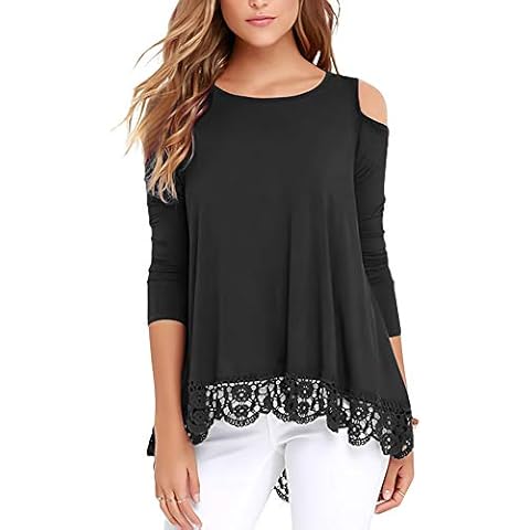 RAGEMALL Womens Cold Shoulder Tops Long Sleeve Lace Trim Tunic Blouse Tops for Women Black S Cover
