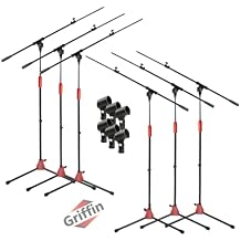 GRIFFIN 6 Pack Microphone Boom Stands StageLOCK Series Tripod Folding Leg Base with Telescoping Arm & Clip Mount for Studio, or Live Karaoke