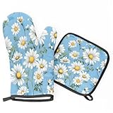 Margaritas Blancas Guantes para El Horno Juego De 2 con Ganchos Guantes Agarraderas Resistentes Al Calor Guante para Hornear para Pizza Cocinar Asar