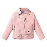 TOKYMOON Lederjacke Kinder Mädchen Jacke PU Motorrad Bikerjacke aus Kunstleder Übergangsjacke Frühling und Herbst Kinderkragen Motorrad Lederimitat Mantel Jungen Lederjacke Rosa 120