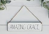 WIPBLAK Amazing Grace Wood Sign, Small Religious Sign, Fixer Upper Style, Faith, Thin Wreath Sign, Modern Farmhouse, Inspirational Decor, Distressed Wooden Signs with Sayings 16x4 InchWood Signs