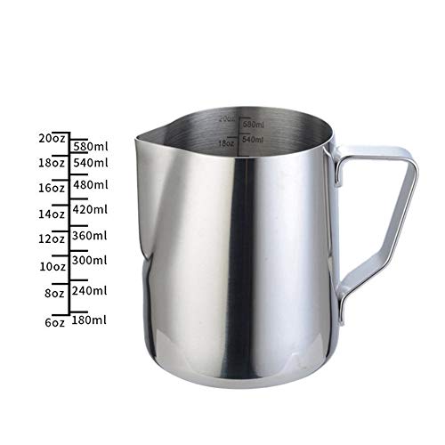 CINY Jarra Para Leche Espumar De Acero Inoxidable 600ml, Jarra De Leche De Metal Jarras De Café Con Marca De Medición, Para Capuchino Máquina De Café Con Leche Espumar, Taza Medidora Para Hervidor - Imagen 7