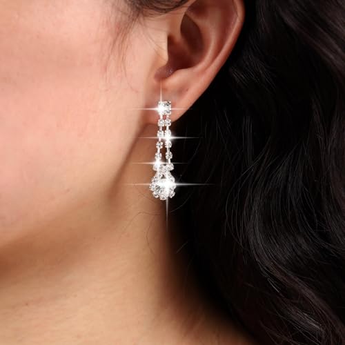 Vintage Crystal Tassel Earrings Cz Teardrop Dangle Earrings Silver Rhinestone Chain Earrings Cz Chandelier Drop Earrings Jewelry for Women2