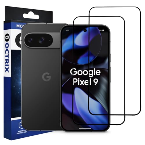 Image of OCTRIX Military-Grade Gorilla Tempered Glass Screen Protector for Google Pixel 9 /Pixel 9 Pro (Black) Pack of 2| 9H Hardness | Edge-to-Edge Full Coverage | HD Clarity | Scratch & Drop Protection