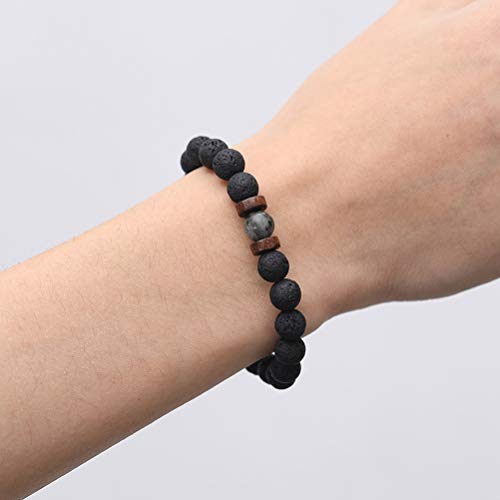 1 pulseira de pedra vulcânica natural com contas redondas elásticas