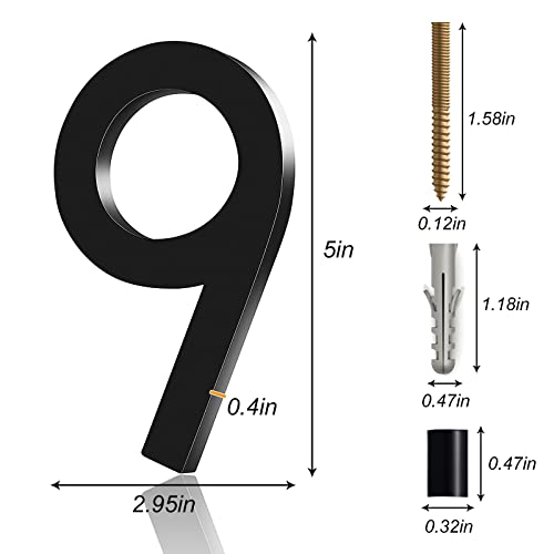 Floating Shadow House Number For Outside - Large 5 Inch Modern House Address Numbers With Nail Kit Black Acrylic Outdoor Address Sign For Home Garden Door Mailbox Decor, 911 Visibility Signage (9) #TOP2