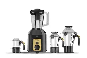 Havells Klassic 1000 watts 4 Jar Mixer Grinder I 2.5 Kg Double Ball Bearing Copper Motor I 22000 RPM I 100 Minutes Run Time I Metal Teeth Coupler & Jar Base I Polycarbonate Jar, Lids with Lock (Grey)