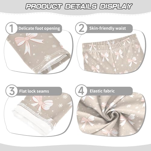 Girls' Athletic Leggings Ankle Length Yoga Dance Pants Kids Teen 4T Pink Bows Snow3