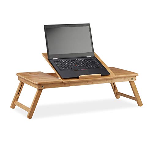 Relaxdays, 49 x 90 x 35 cm, Marrón Mesa Ordenador Portátil XL de Altura Ajustable, Reclinable a 5 Niveles, Bambú