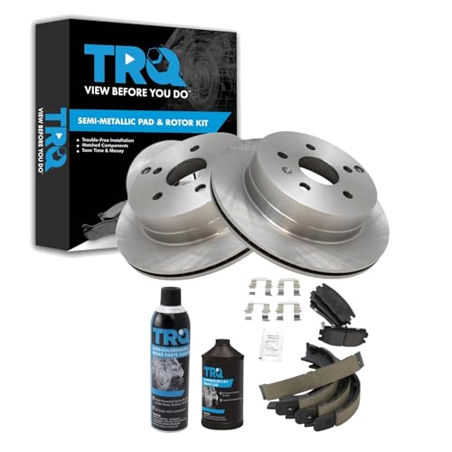 Image of TRQ Rear Brake Pad & Rotor Kit, with Chemical Kit Parking Brake Shoe Set Semi-Metallic Compatible with 2010-2017 Chevrolet Equinox GMC Terrain