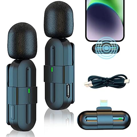 2 Pack Wireless Lavalier Microphones with 1 Transmitter for iPhone iPad, Plug-Play Wireless Microphone for Recording, Noise Reduction Auto Sync, Live Streaming Tool for Vlog/YouTube/TikTok/Facebook Cover