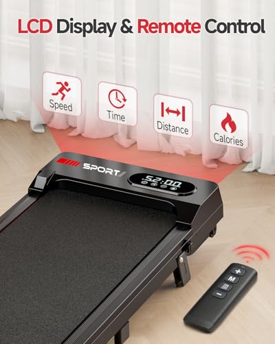 Bigzzia Motorised Treadmill, Under Desk Treadmill Portable Walking Running Pad Flat Slim Machine With Remote Control And LCD Display For Home Office Gym Use, Installation-Free (Pink