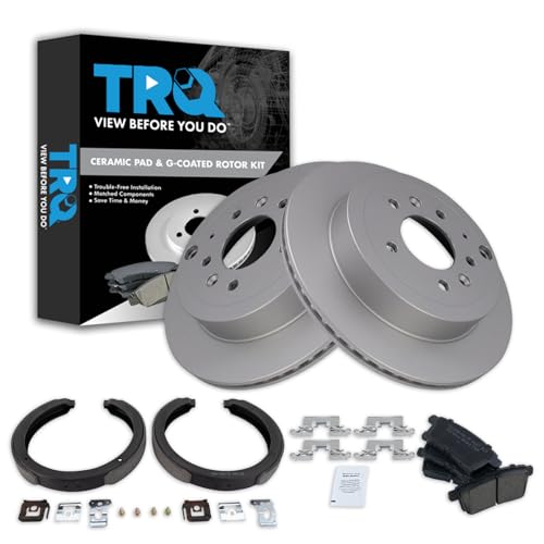 Image of TRQ Rear Brake Pad and Rotor Set Ceramic G Coated Rotors Parking Shoe Compatible with 2011-2012 Mazda CX-7