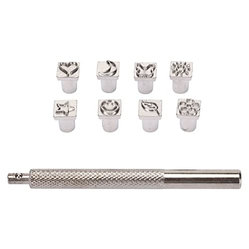 Leather Pattern Punch Set 8 Patterns Clear Print Ergonomic Grip Single Pole Alloy Steel DIY Stamping Punch Tools