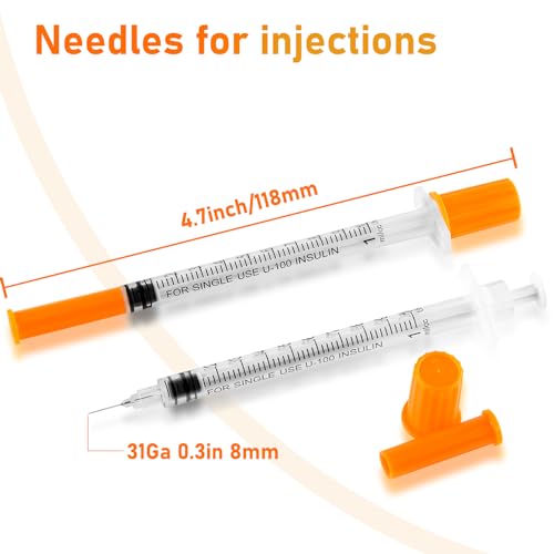 1ml/cc Syringe with 31G 0.3Inch Needle - Orange Syringe (31G-8mm-100Pack)