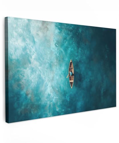 Canoa en agua azul turquesa: cuadro decorativo en lienzo moderno de 40 x 50 cm para salón