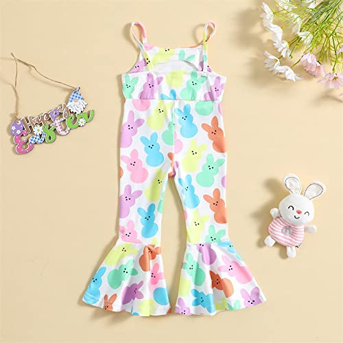 GLIGLITTR Easter Outfits for Toddler Baby Girls Bell Bottoms Romper Bunny Floral Jumpsuit Cute One Piece Flare Overalls Pants(Colorful-A,18-24 Mths)